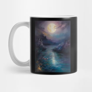 Moonlit Lake Surrounded by Blooming Trees and Mountain Mug